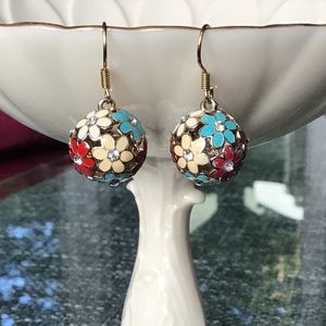 J crew Enamel flowers with crystal centers ball earrings